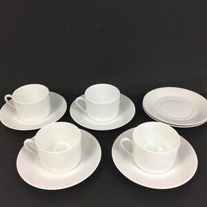 4 Limoges France Porcelain White Espresso Cups and Saucers